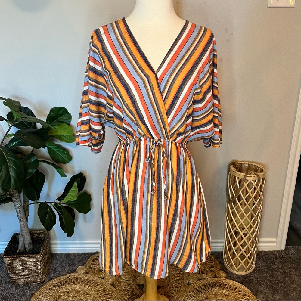 BTQ Striped Linen Cotton Blend Dress